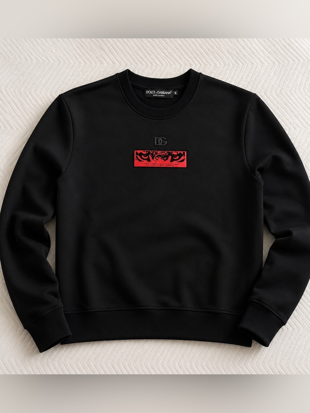 Dolce & Gabbana Black Crewneck Sweater with Red Detail